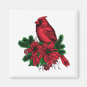 Aimant Oiseau cardinal, illustration de Noël (Devant)