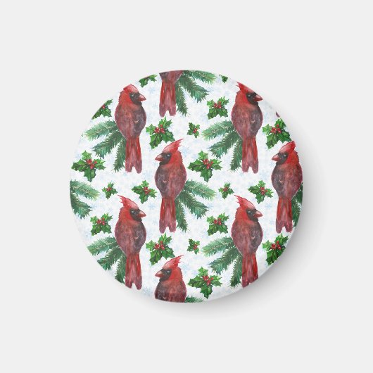 Aimant oiseau cardinal rouge aquarelle (Devant)