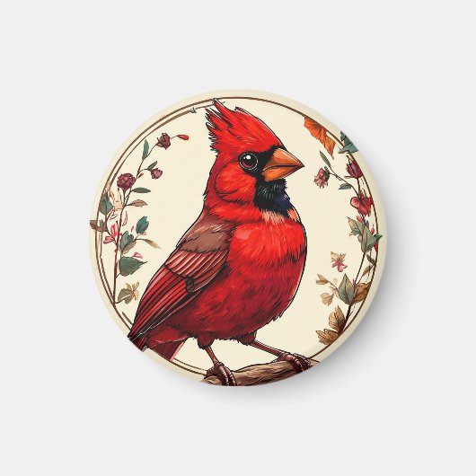 Aimant Oiseau coloré avec cadre floral (Devant)