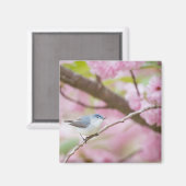 Aimant Oiseau dans l'arbre à fleurs roses (Recto/Verso)