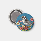 Aimant Oiseau encadré par des fleurs vibrantes (Recto/Verso)