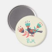 Aimant Oiseau folklorique et monogramme floral (Recto/Verso)