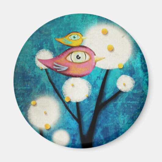 Aimant Oiseau rose turquoise Oiseau jaune (Devant)