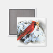 Aimant oiseau rouge dans la neige (Recto/Verso)
