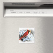 Aimant oiseau rouge dans la neige (In Situ (Lave-vaisselle))