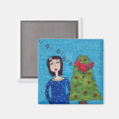 Aimant Oiseau Rouge Musical Dans Pommier Arbre Folk Art M (Recto/Verso)