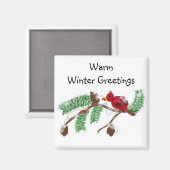 Aimant Oiseau rouge sur une branche (Recto/Verso)