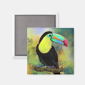 Aimant Oiseau Toucan Exotique Tropical - Peinture (Recto/Verso)