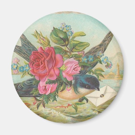 Aimant Oiseau vintage délivrant une lettre (Devant)