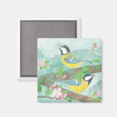 Aimant Oiseaux chantant sur une branche d'arbre en fleurs (Recto/Verso)