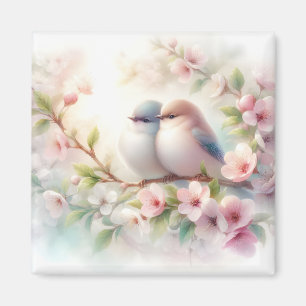Aimant Oiseaux d'amour de printemps Fleur de cerisier flo