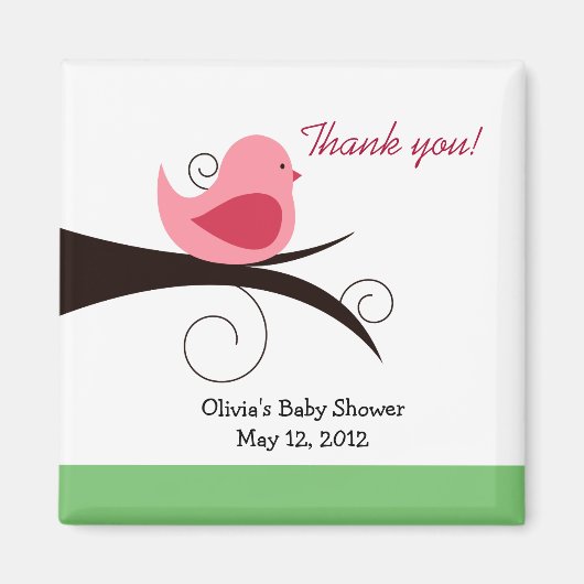 Aimant Oiseaux de bois (rose) Baby shower Favoriser l'aim (Devant)