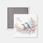 Aimant Oiseaux de l'amour romantique Branche de fleurs de (Recto/Verso)
