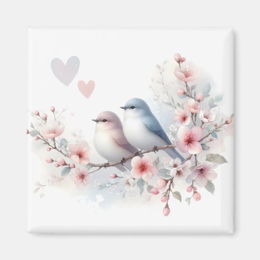 Aimant Oiseaux de l'amour romantique Branche de fleurs de (Devant)