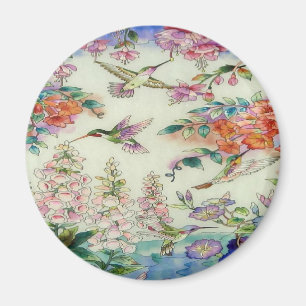 Aimant Oiseaux de mer et fleurs vitraux en bois