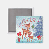 Aimant Oiseaux de Noël des cerfs | Carte de voeux de vaca (Recto/Verso)