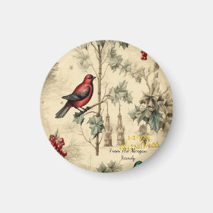 Aimant Oiseaux de Noël vintage baie de houx