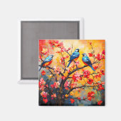 Aimant Oiseaux de printemps colorés en fleurs (Recto/Verso)