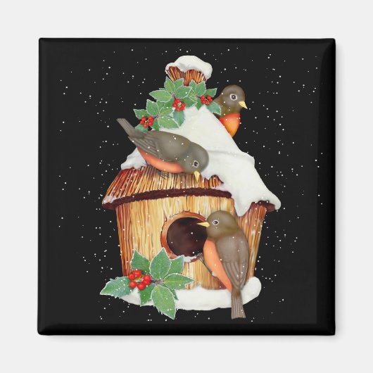 Aimant Oiseaux d'hiver et maison d'oiseaux (Devant)