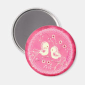 Aimant Oiseaux d'Imaginaire blanc avec fleurs et bordure (Recto/Verso)