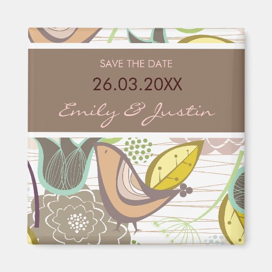 Aimant Oiseaux doux Floral Économisez La Date Mariage Mag (Devant)