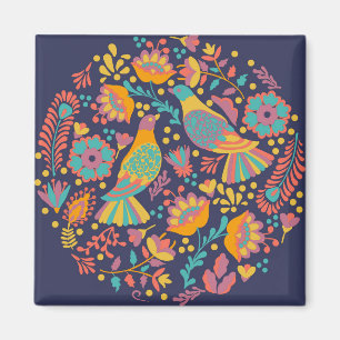 Aimant Oiseaux et fleurs colorés de l'art populaire mexic