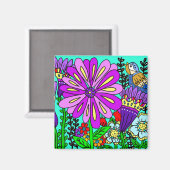 Aimant oiseaux et fleurs de style d'art folkloriqu (Recto/Verso)