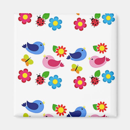 Aimant Oiseaux et fleurs printemps (Devant)