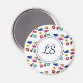Aimant Oiseaux et fleurs printemps motif blanc (Recto/Verso)