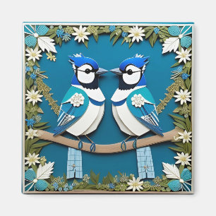 Aimant Oiseaux geai bleu Art en papier pour les amoureux