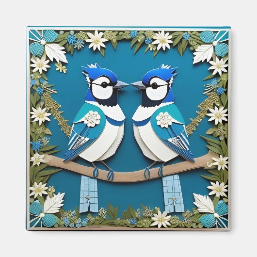 Aimant Oiseaux geai bleu Art en papier pour les amoureux (Devant)