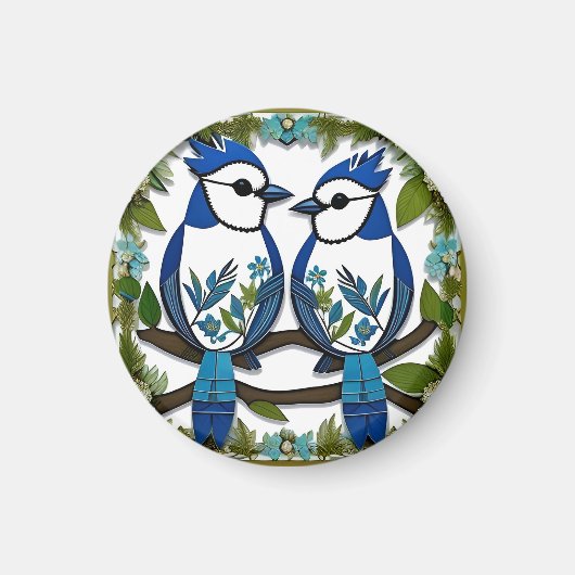 Aimant Oiseaux Geai Bleu en Papier Artisanal (Devant)