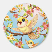 Aimant Oiseaux mignons et heureux parmi les fleurs du pri (Devant)