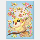 Aimant Oiseaux mignons et heureux parmi les fleurs du pri (Recto)