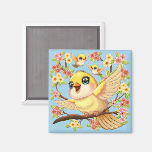 Aimant Oiseaux mignons et heureux parmi les fleurs du pri