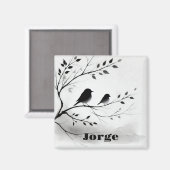 Aimant Oiseaux noirs et blancs simples perchés dans les a (Recto/Verso)
