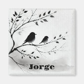 Aimant Oiseaux noirs et blancs simples perchés dans les a (Devant)
