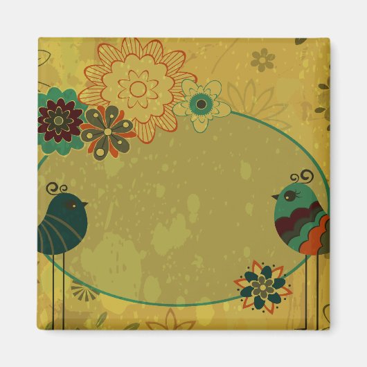 Aimant oiseaux vintages et design floral (Devant)