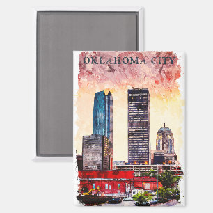 Aimant Oklahoma City Aquarelle Ville Silhouette Peinture