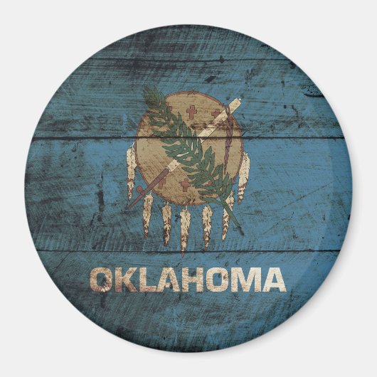 Aimant Oklahoma State Flag on Old Wood (Devant)