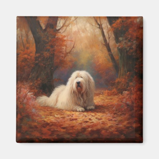 Aimant Old English Sheepdog en automne Leaves Fall Inspir (Devant)
