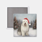 Aimant Old English Sheepdog en Noël de neige (Recto/Verso)