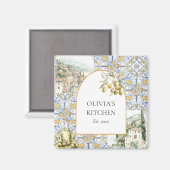 Aimant Olive Méditerranéenne Botanique Jaune Bleu (Recto/Verso)