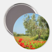 Aimant Olive tree in poppy champ magnétique rond (Recto/Verso)