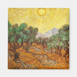 Aimant Olive Trees Ciel Jaune & Soleil Van Gogh Art
