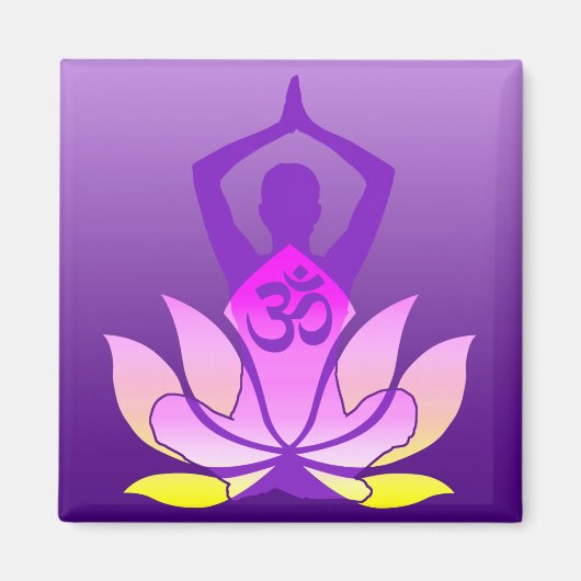 Aimant Om Lotus Pose de Yoga Fleur sur Gradient Violet (Devant)