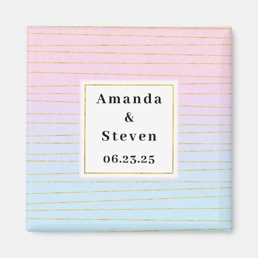 Aimant Ombre bleu rose avec lignes or Enregistrer la date (Devant)