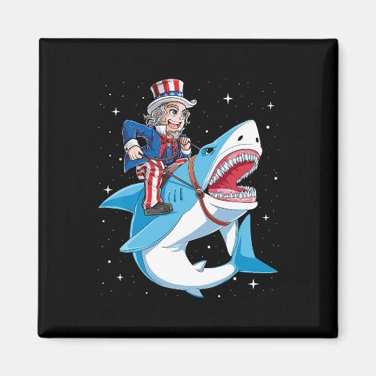Aimant Oncle Sam Riding Shark T Shirt 4 juillet Kids Bo (Devant)