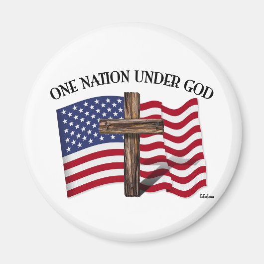Aimant One Nation Under God avec croix robuste et drapeau (Devant)