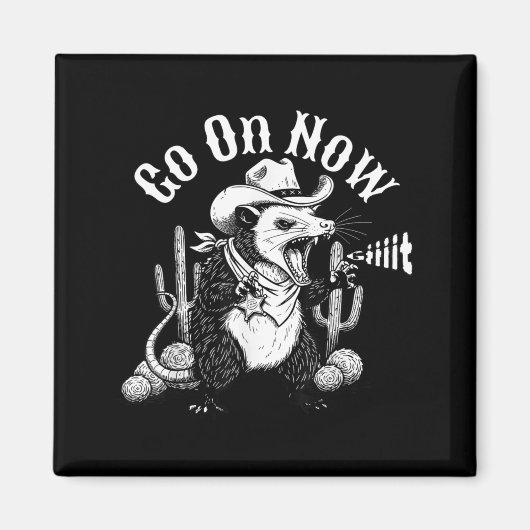 Aimant Opossum western drôle va sur git cowboy possum mèm (Devant)
